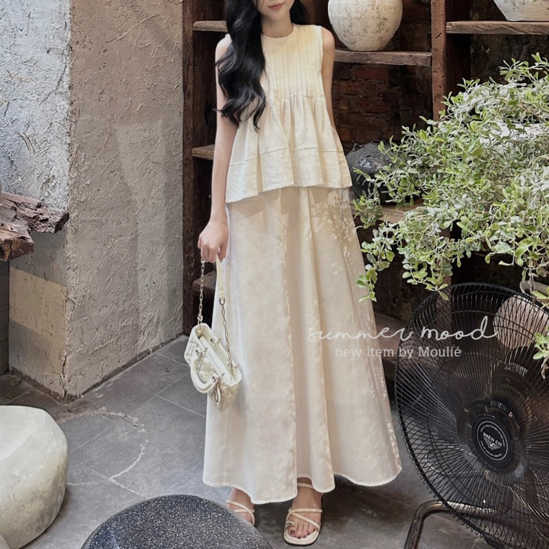 LINEN SET áo bbd xếp ly chân váy dài nàng thơ