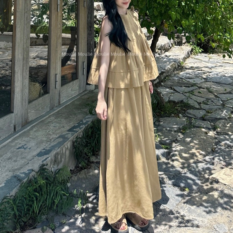 LINEN SET áo bbd xếp ly chân váy dài nàng thơ