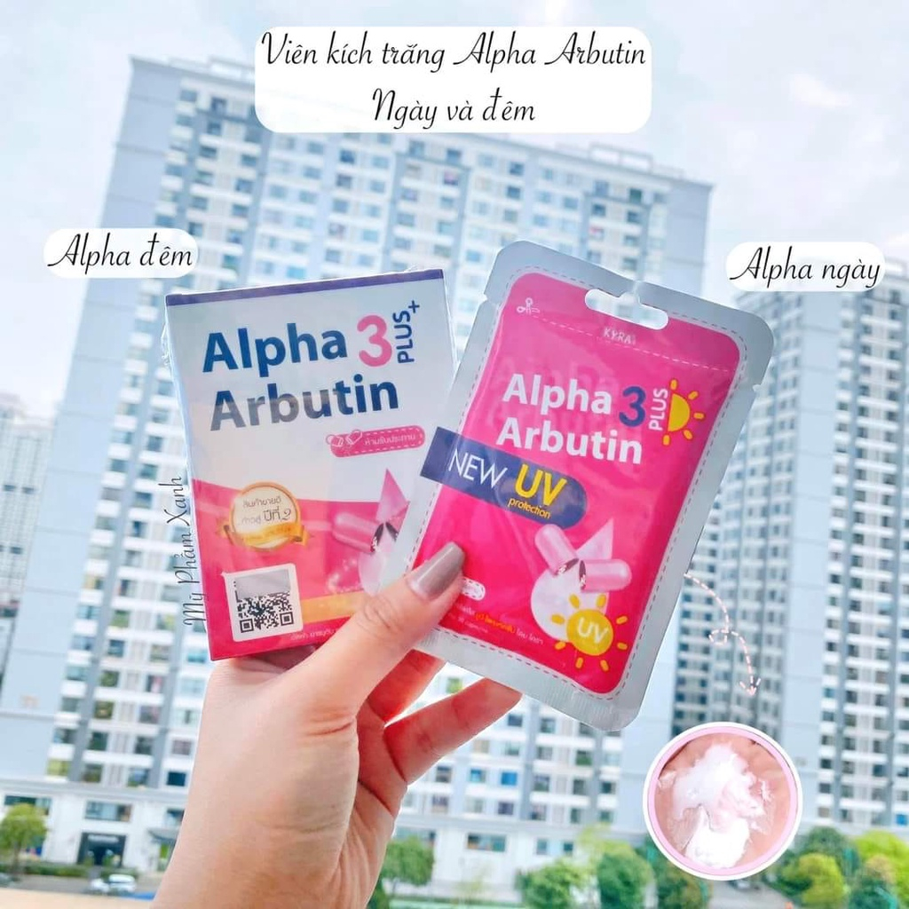 Vỉ 10 viên kích trắng Alpha Arbutin 3 Plus ngày / đêm giúp da trắng mịn (Thái Lan chính hãng)