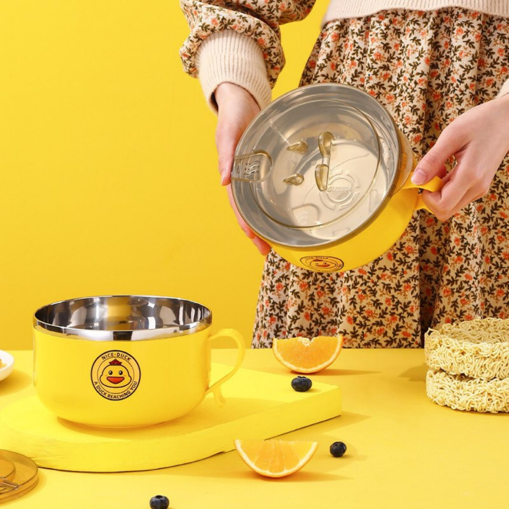 Ca ăn mì, cơm chất liệu Inox nhựa dung tích 1L có nắp