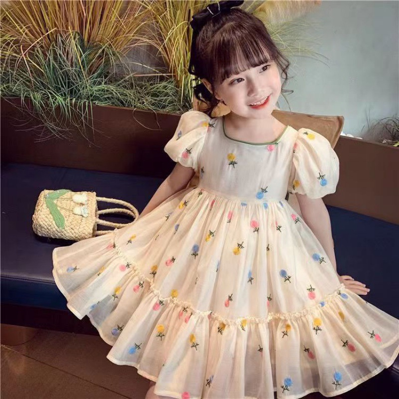 Đầm công chúa thêu hoa vintage dễ thương cho bé gái