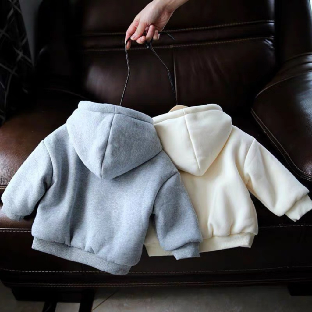 Áo hoodie nỉ bông cho bé họa tiết kute áo nỉ trần bông không xù siêu ấm có mũ bé trai bé gái size 8kg - 26kg, Hàng QC