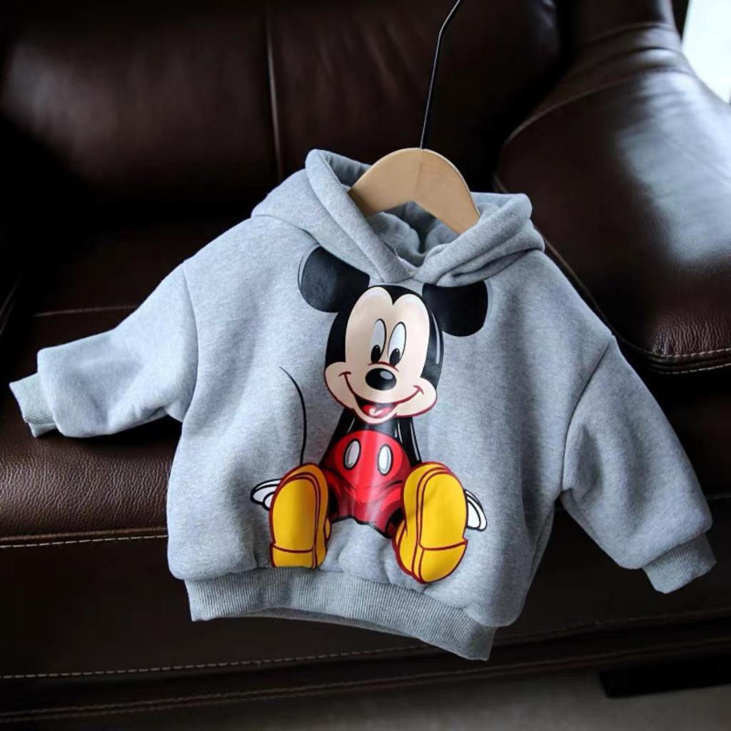 Áo hoodie nỉ bông cho bé họa tiết kute áo nỉ trần bông không xù siêu ấm có mũ bé trai bé gái size 8kg - 26kg, Hàng QC