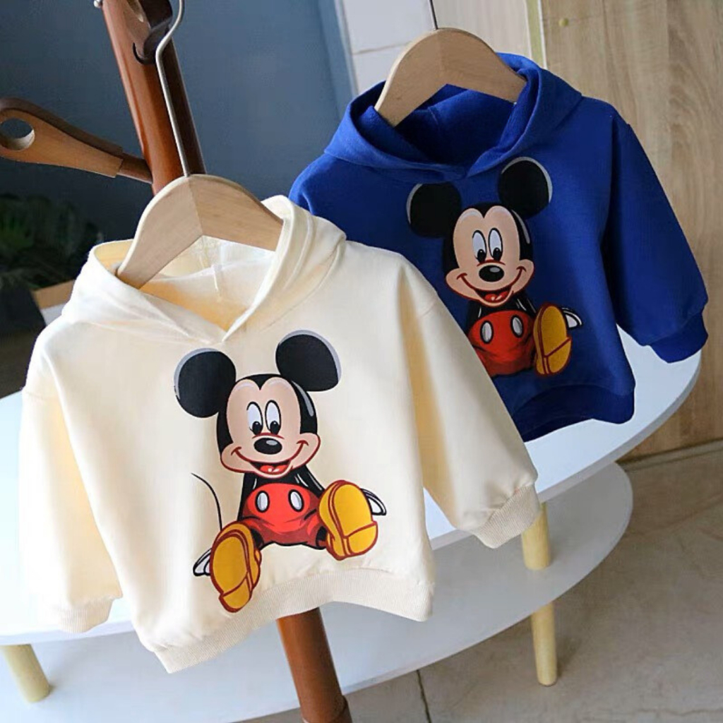 Áo hoodie nỉ bông cho bé họa tiết kute áo nỉ trần bông không xù siêu ấm có mũ bé trai bé gái size 8kg - 26kg, Hàng QC