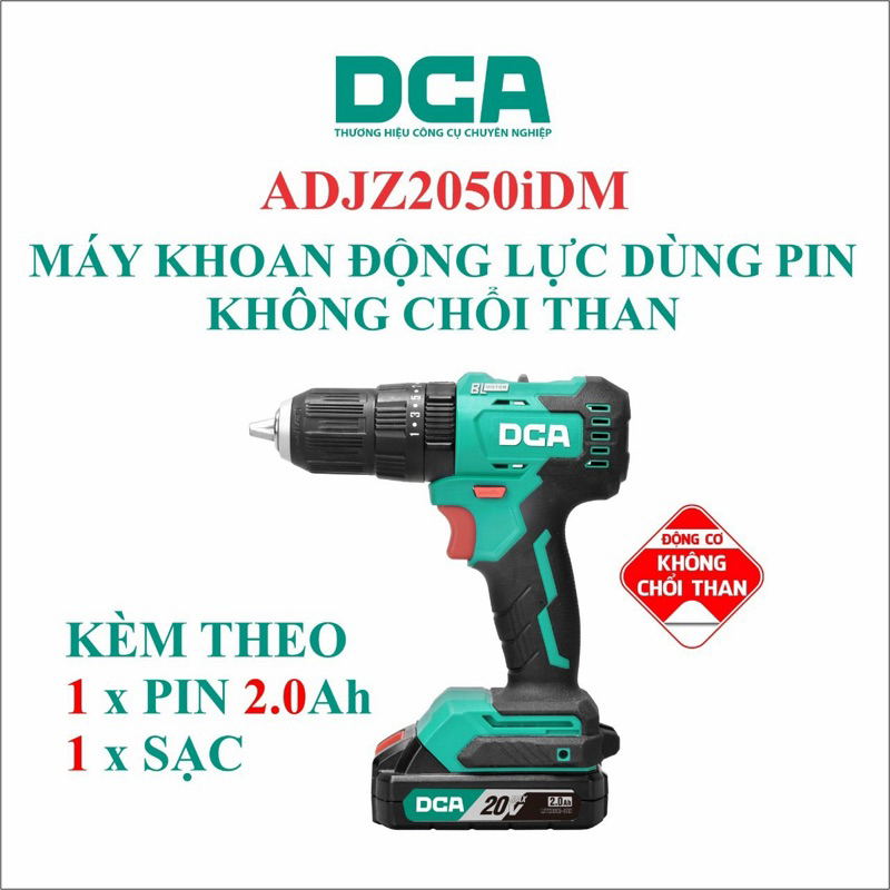 Máy khoan búa 20V (ko than, 1pin 2Ah) DCA ADJZ2050iDM (Chính hãng TPC)