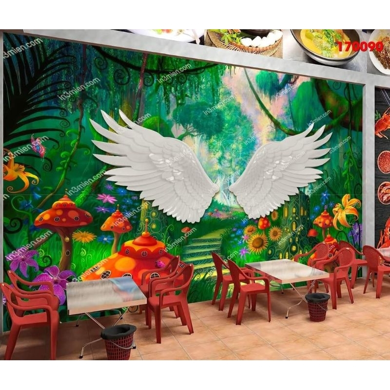 Tranh dán tường 3d trang trí quán cafe trà sữa ăn vặt rẻ đẹp có nhận in theo kích thước yêu cầu