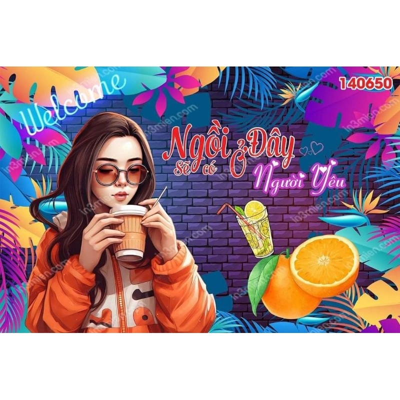 Tranh dán tường 3d trang trí quán cafe trà sữa ăn vặt rẻ đẹp có nhận in theo kích thước yêu cầu