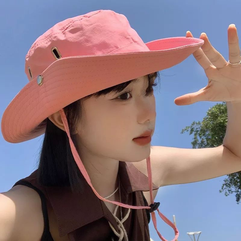 Mũ cao bồi có cúc cài phong cách cá tính năng động Nón bucket cúc bấm cho bạn gái