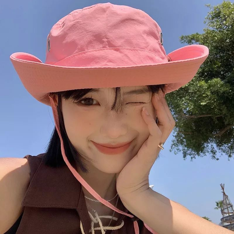 Mũ cao bồi có cúc cài phong cách cá tính năng động Nón bucket cúc bấm cho bạn gái