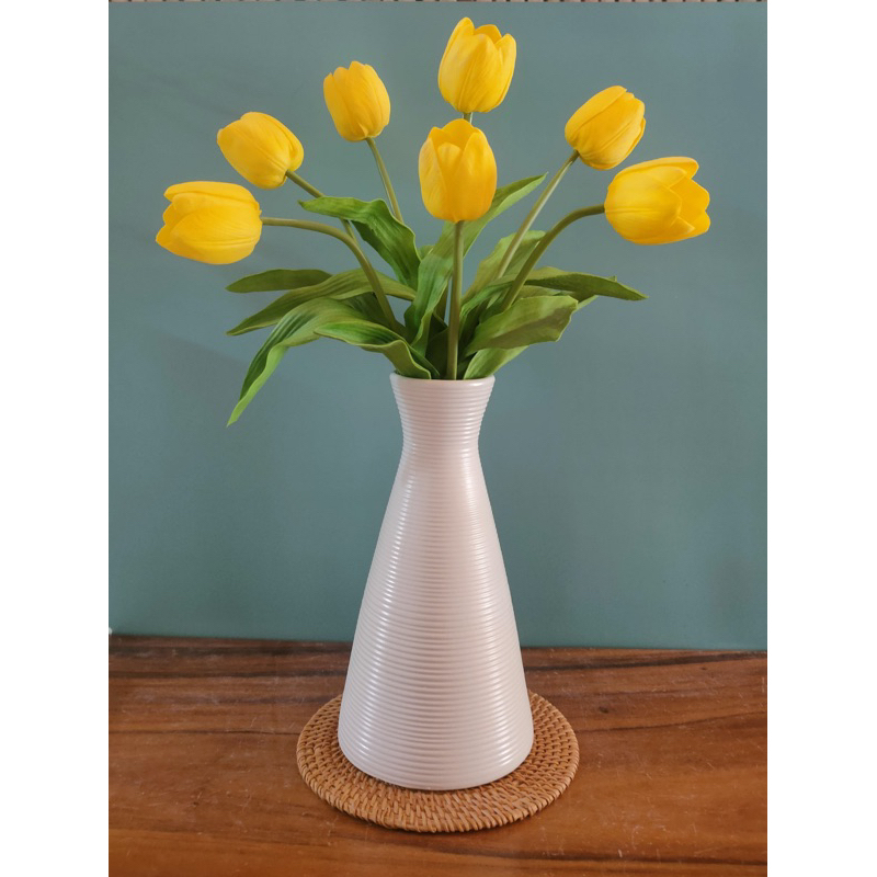 Bình hoa, lọ cắm hoa gốm sứ Bát Tràng men ganh dáng bó mạ hoạ tiết vẽ tay