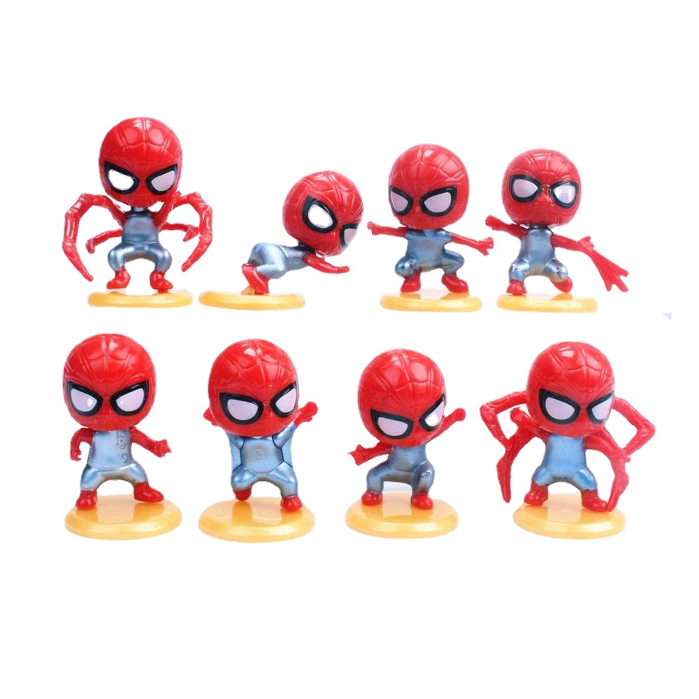 Mô Hình 8 Nhân Vật Người Nhện Spider Man, Decor Trang Trí Bánh Kem, Bánh Sinh Nhật, Quà Tặng Cho Bé
