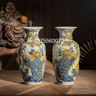 Lọ Lộc bình H36cm/H43cm men rạn đắp nổi đủ mẫu hàng Bát Tràng