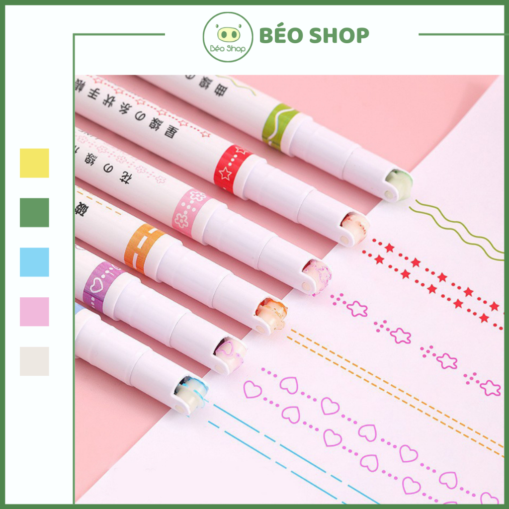 Set 6 bút highlight đầu lăn Pkbeoshop bút vẽ tay hoa văn trang trí sổ nhật ký đánh dấu nhanh khô dễ thương B52