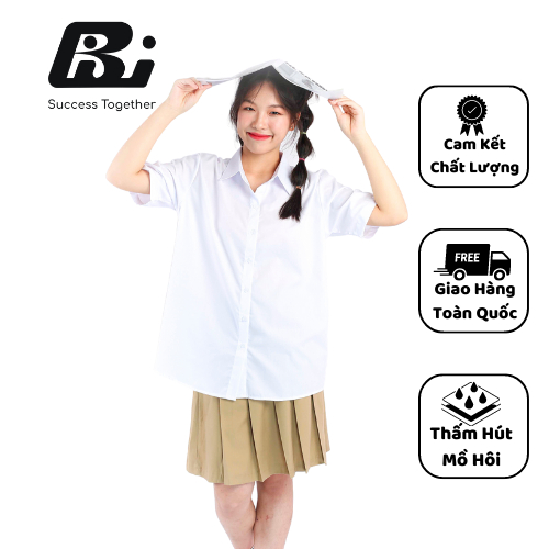 Áo sơ mi nữ đồng phục ngắn tay BU chất liệu thô gân phong cách thời trang học sinh 000