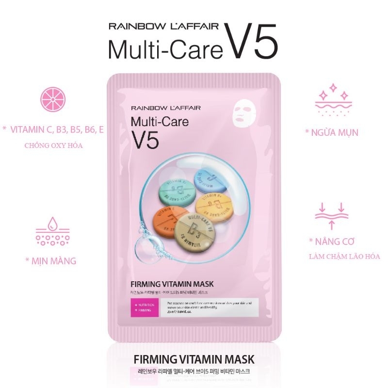 Mặt nạ dưỡng trắng, cấp ẩm, săn chắc da Rainbow L'affair V5 Vitamin - 3step mask 25ml