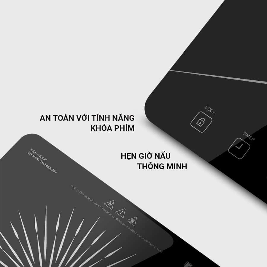 Bếp từ Kalpen 1613 1616 1619 nấu siêu nhanh với vòng từ kép 2200w kèm nồi lẩu 28cm