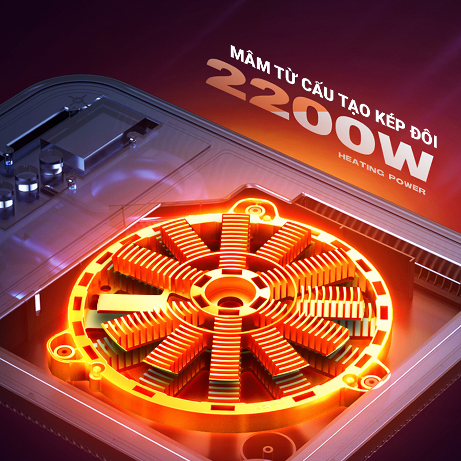 Bếp từ Kalpen 1613 1616 1619 nấu siêu nhanh với vòng từ kép 2200w kèm nồi lẩu 28cm