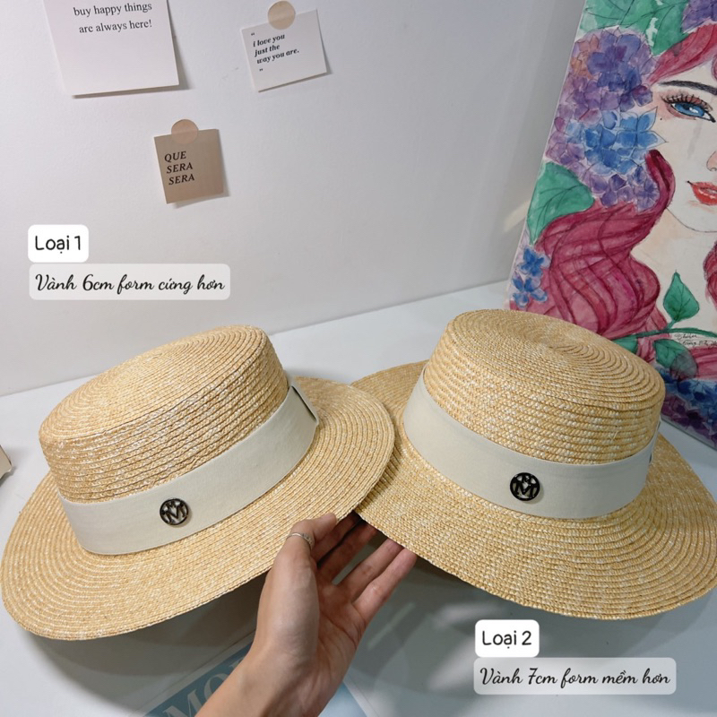 Nón cói mũ cói đi biển cao cấp logo M  - La.an closet