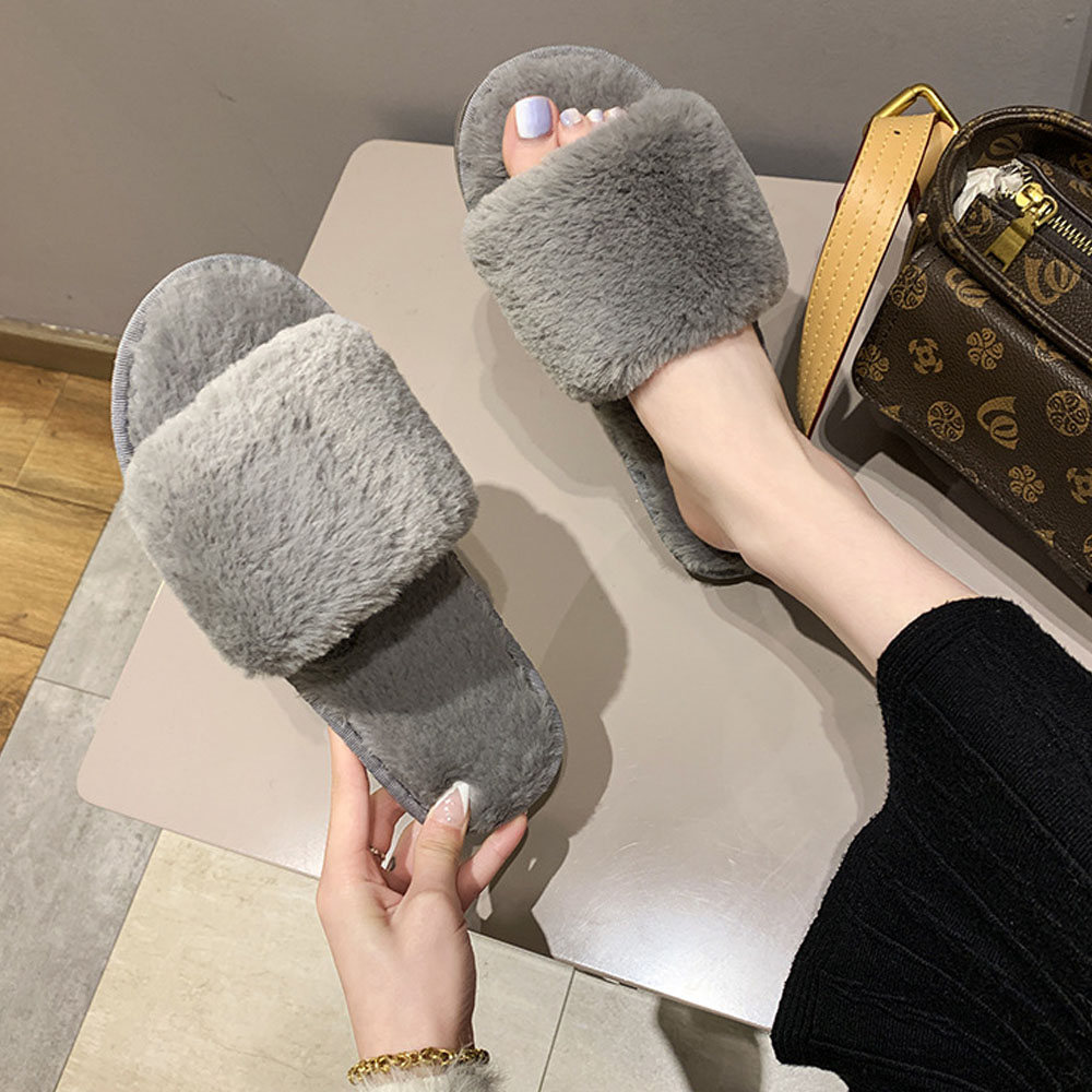 Dép lông thỏ đi trong nhà, quai ngang dạng bánh mì, đi ấm chân vào mùa đông