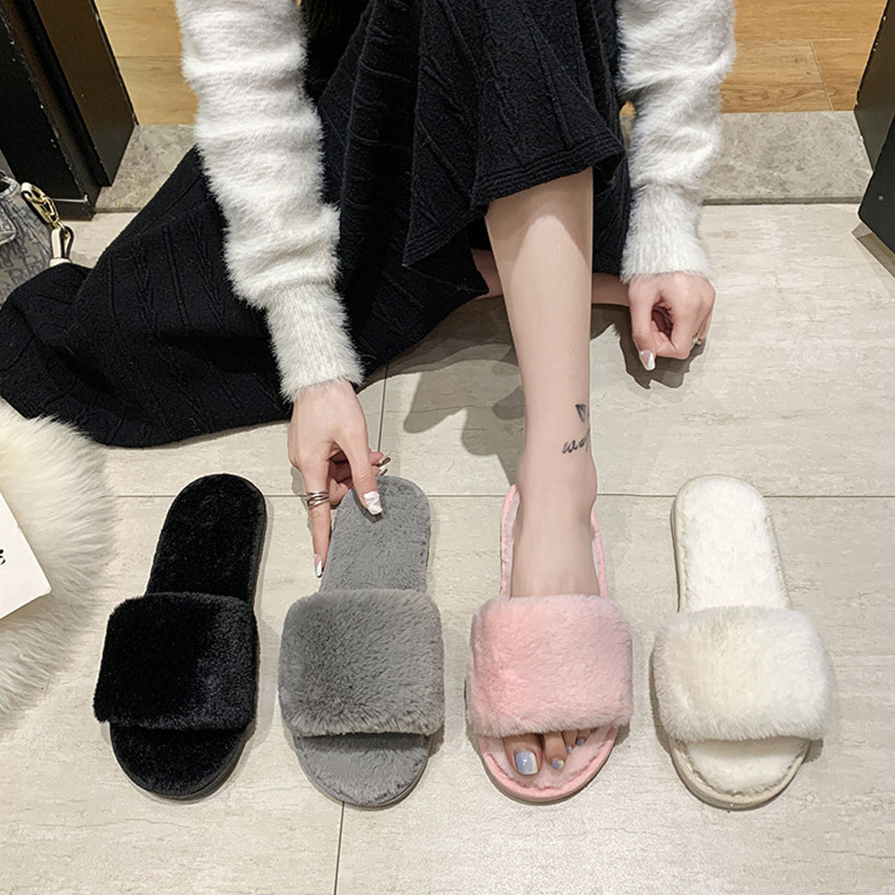 Dép lông thỏ đi trong nhà, quai ngang dạng bánh mì, đi ấm chân vào mùa đông