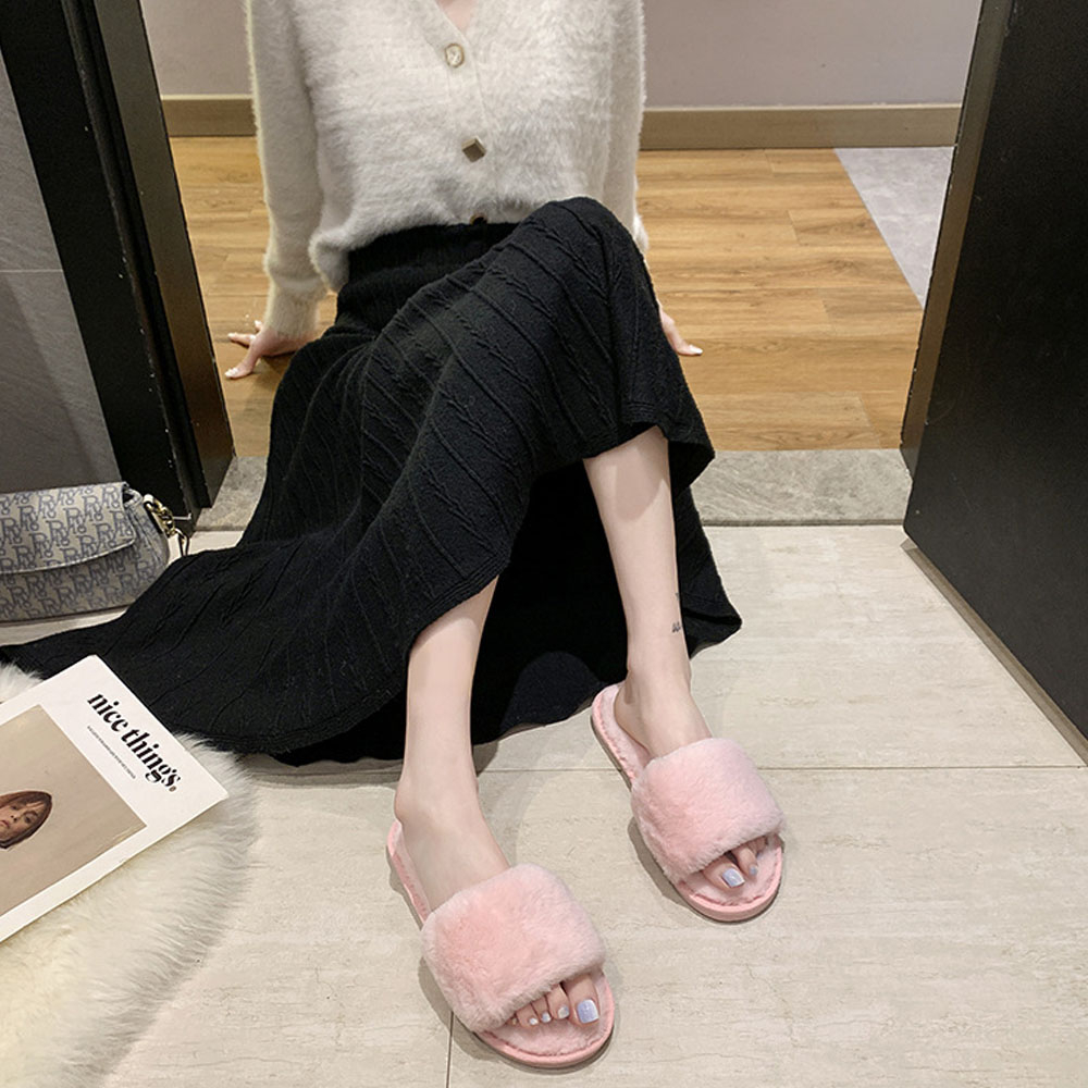 Dép lông thỏ đi trong nhà, quai ngang dạng bánh mì, đi ấm chân vào mùa đông
