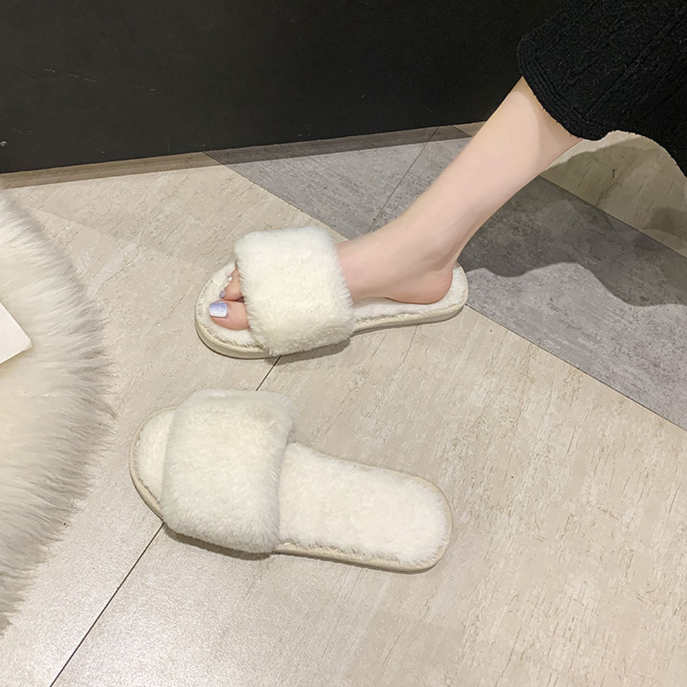 Dép lông thỏ đi trong nhà, quai ngang dạng bánh mì, đi ấm chân vào mùa đông