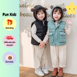 Áo gile phao lót lông tai gấu cute cho bé trai , bé gái 9 - 23kg AMĐ02
