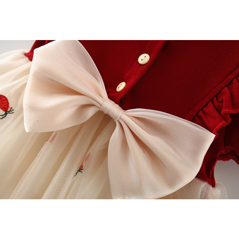 Đầm hè công chúa bé gái đính nơ thêu trái dứa dễ thương  Nami kids