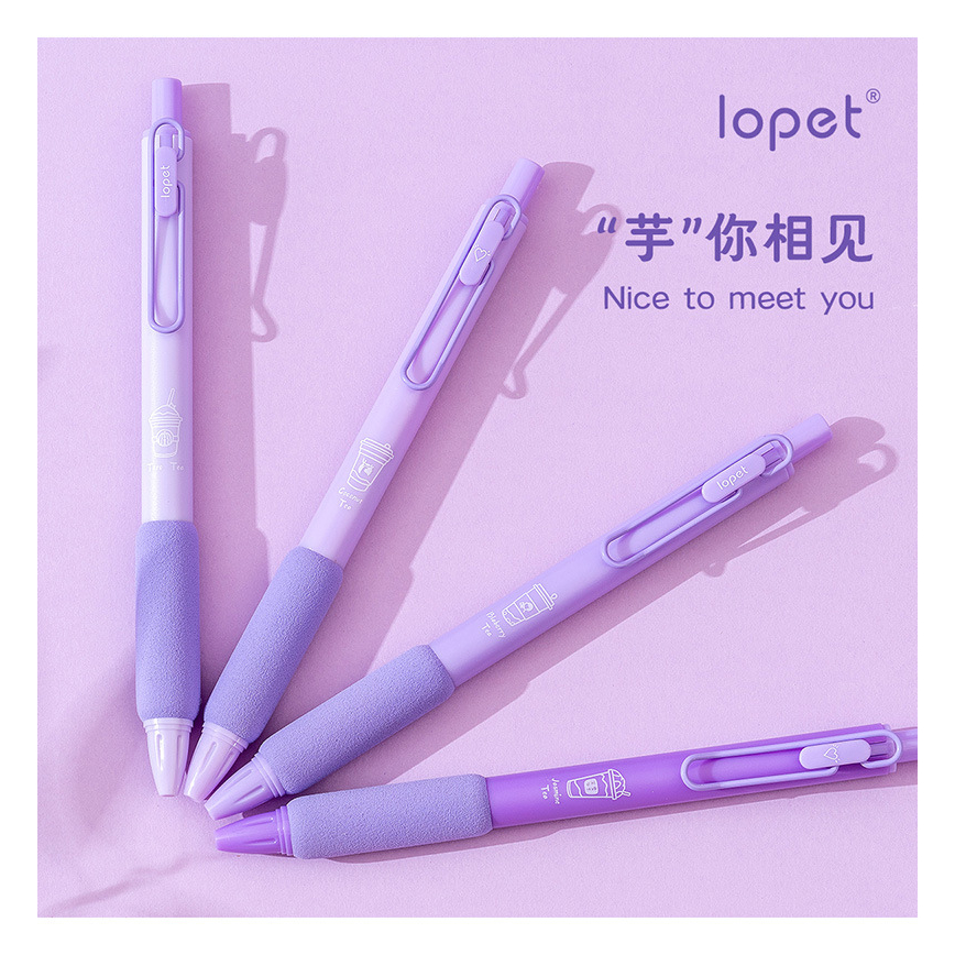 Bút Gel Bấm LOPET TARO Mực Đen Ngòi 0.5mm Phù Hợp Viết Sổ Calligraphy, Mực đều viết siêu êm