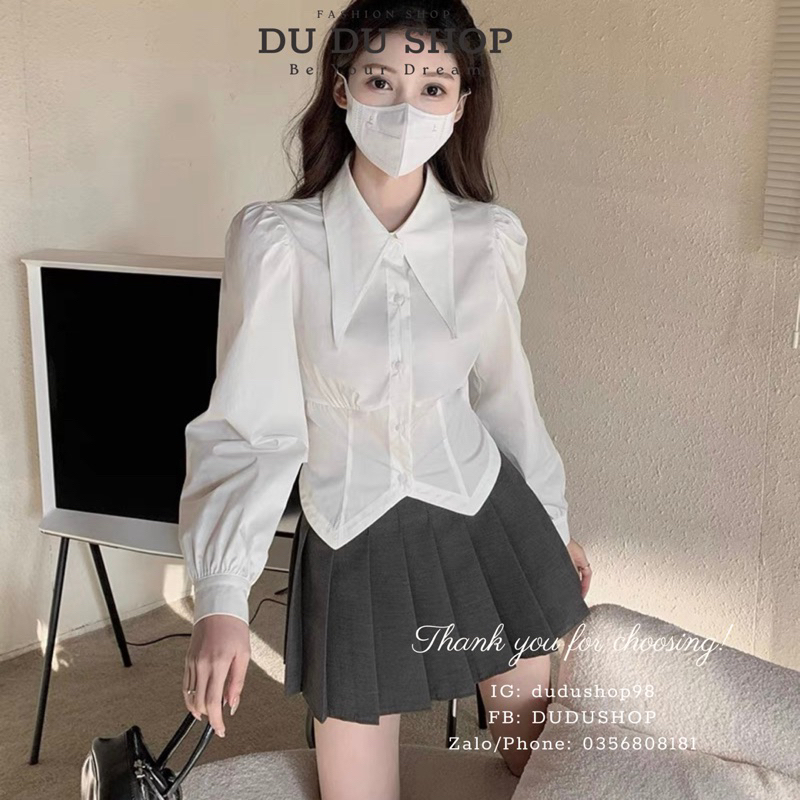 (Hỏa tốc) Áo sơ mi nữ cổ vạt chéo dài cúc bọc tiểu thư cá tính xinh xắn Hàn Quốc-dd56