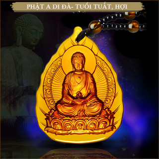 Dây chuyền mặt Phật -Chuỗi hạt đeo cổ mặt Phật A Di Đà tựa lá đề- Tuổi Tuất, Hợi