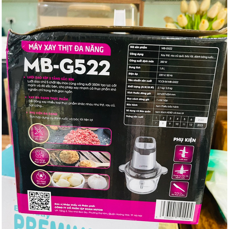 MÁY XAY THỊT ĐA NĂNG MUTOSI MB-G522 - BẢO HÀNH 12 THÁNG - HÀNG CHÍNH HÃNG