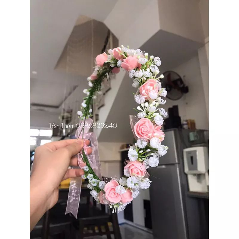 Vòng hoa baby nụ xen hoa xốp nhí hoa 2.5 cm