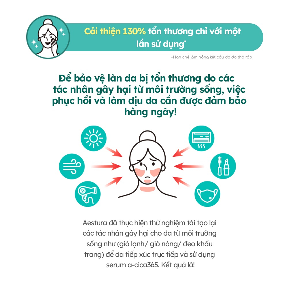 Serum AESTURA A-CICA365 chiết xuất rau má phục hồi, mờ thâm, dịu da
