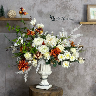 (Ảnh shop chụp) Bình Hoa Giả Tone Hồng, Tone Cam Trang Trí Nhà Cửa, Decor Phòng Khách Chất Liệu Lụa Cao Cấp Mê Thảo