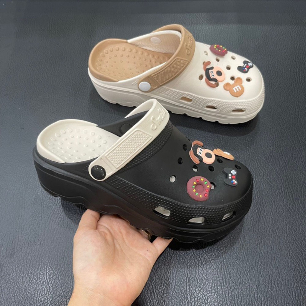 Dép Sục Cross Đế Cao 5cm Nữ, Dép Bánh Mỳ Tôn Dáng Họa Tiết Cún Con Size 35-40