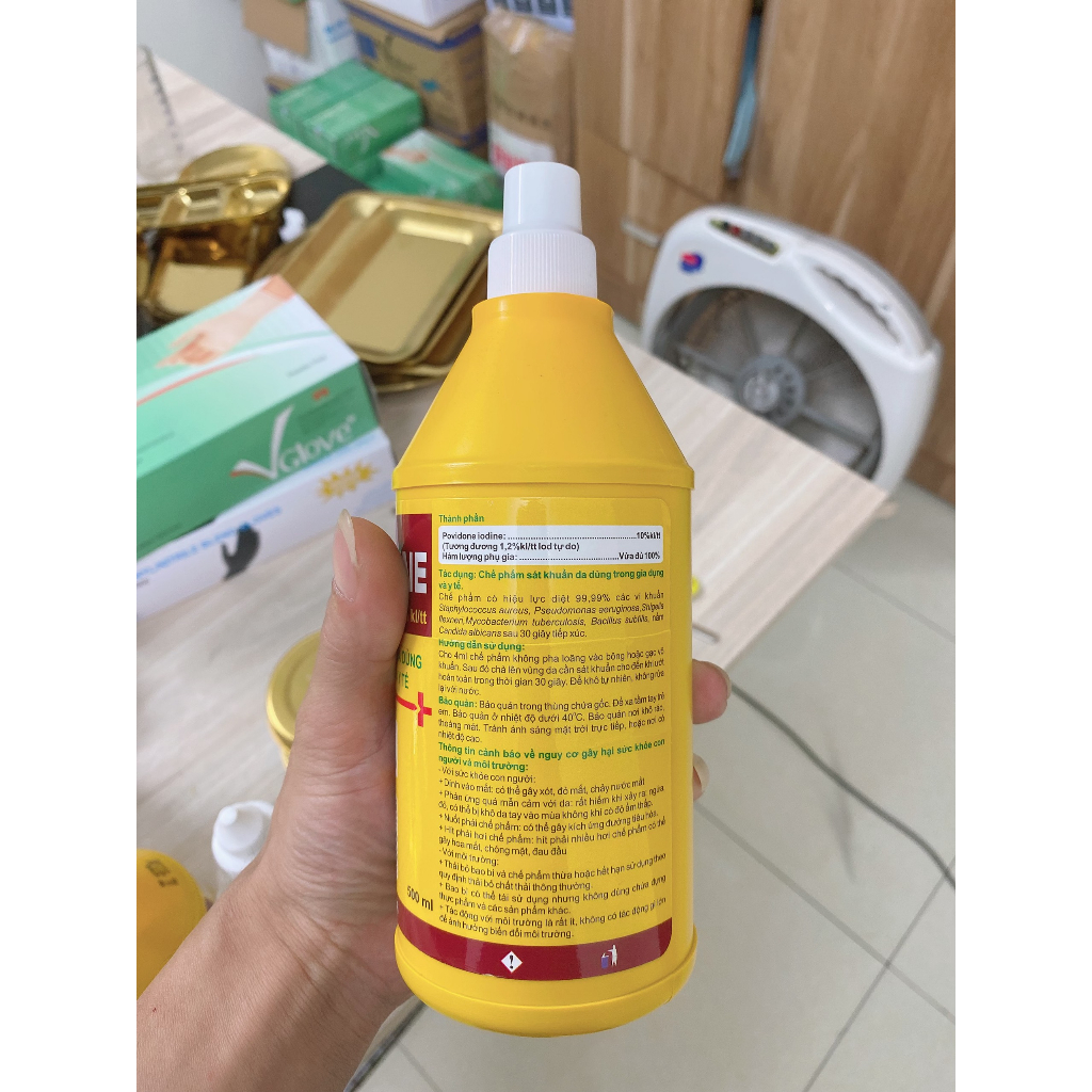 Dung dịch sát khuẩn cồn vàng povidone iodine 10% chai 500ml