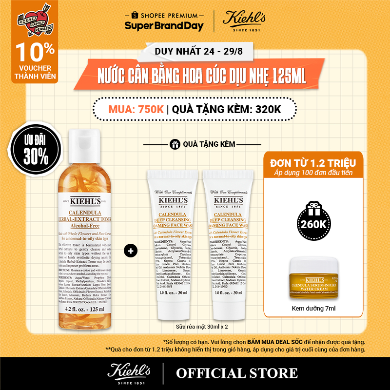 Nước cân bằng hoa cúc Kiehl's Calendula Herbal Extract Alcohol-Free Toner 125ml