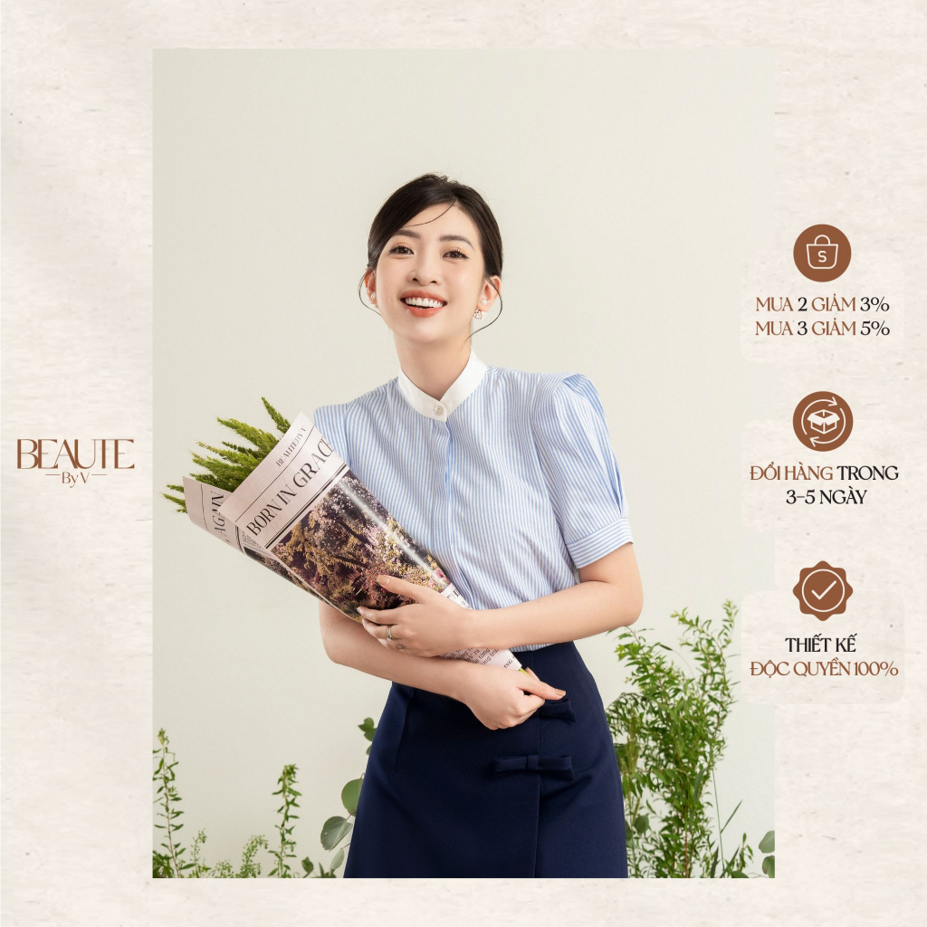 BEAUTEBYV - Áo sơ mi cổ tàu tay cách điệu Oriana