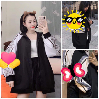 Áo khoác gió 1 lớp, áo khoác dù from to rộng in viền tay GG