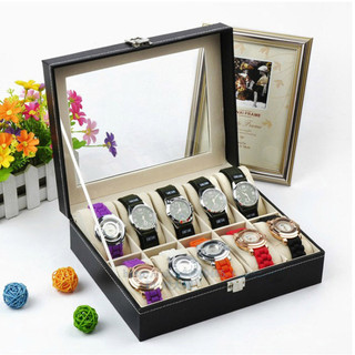 Hộp đựng đồng hồ Hộp đựng 12 đồng hồ trưng bày bằng da mặt trên có kính - loại tốt
