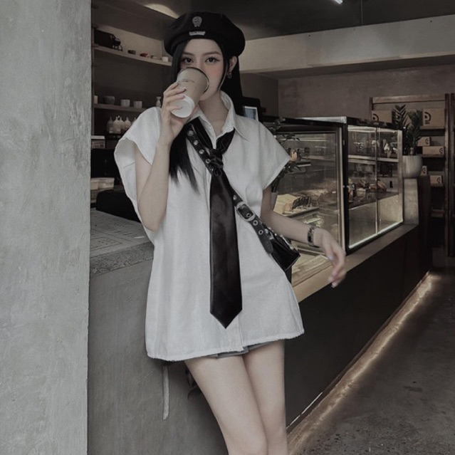 Set Áo Sơmi Tanktop Mix Chân Váy Xếp Ly Tặng Kèm cavat chuẩn Mai Phương Bùi PiggyHouse04