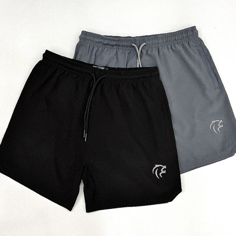 Quần đùi nam tập thể thao Gymlab form 6 inch trên gối vải gió thoáng mát – XÁM – SILVER LOGO