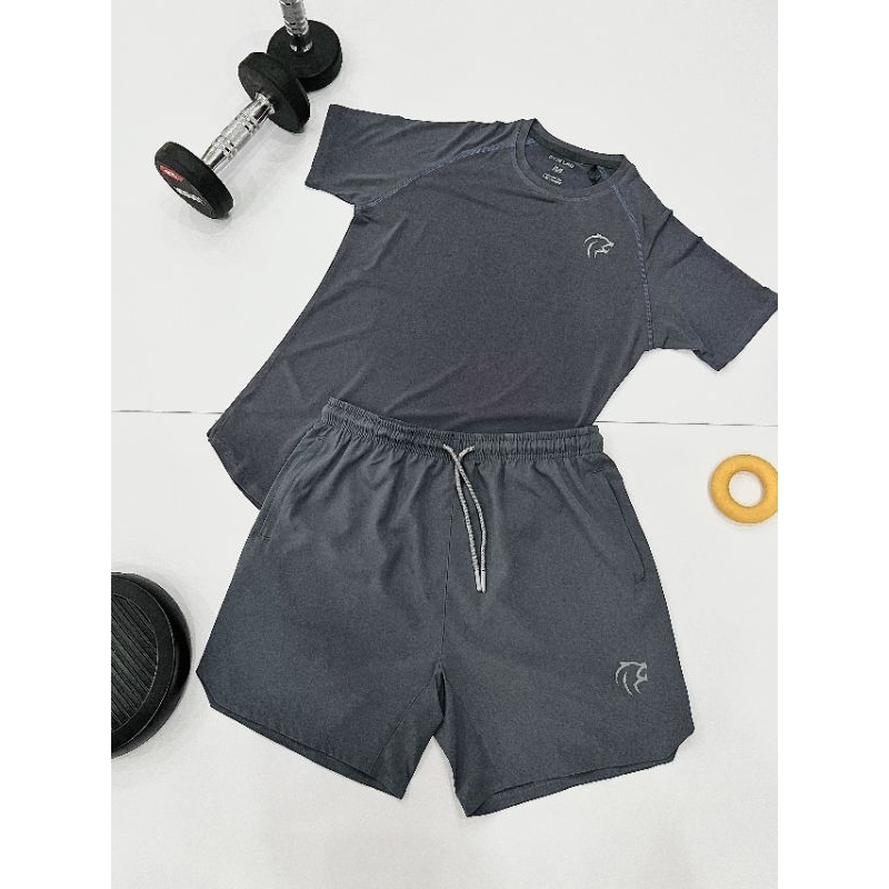 Quần đùi nam tập thể thao Gymlab form 6 inch trên gối vải gió thoáng mát – XÁM – SILVER LOGO