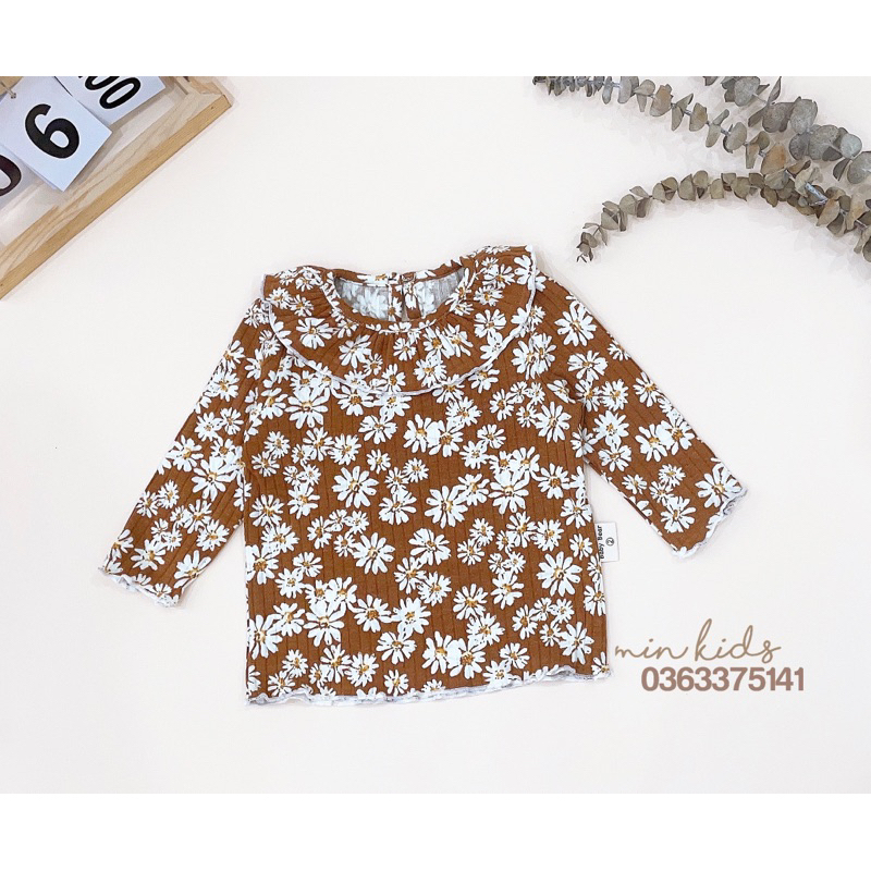 Áo dài tay thun gân cổ bèo thời trang cho bé gái 0-3T