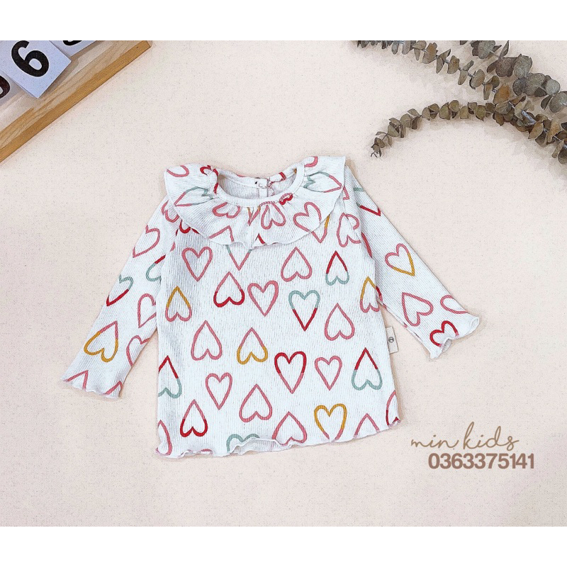 Áo dài tay thun gân cổ bèo thời trang cho bé gái 0-3T