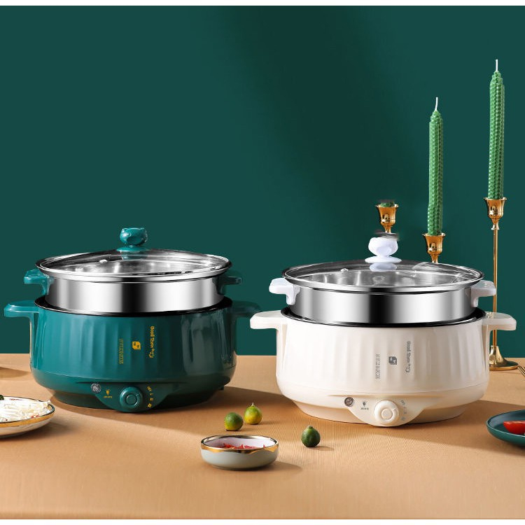 Nồi Lẩu Đa Năng 28cm, 2 Tầng Công Suất 1000W, Nồi Lẩu Điện Mini Kèm Giá Hấp,Nồi Nẩu Siêu Tiết Kiệm Điện