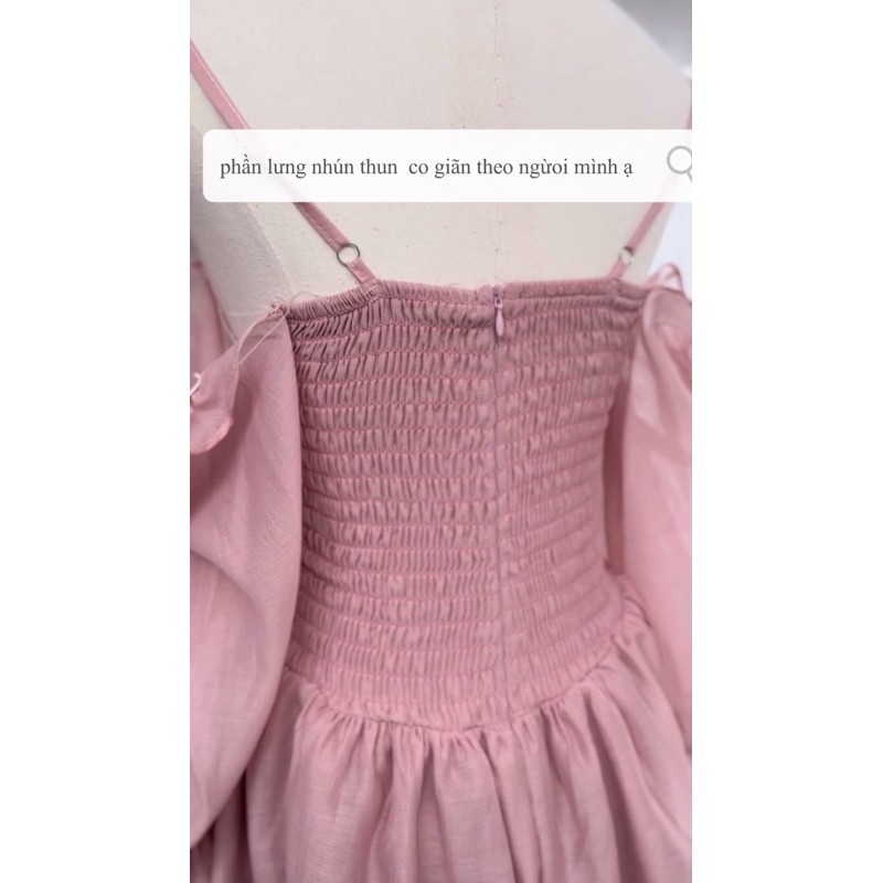 Đầm rớt vai dập ly ngực 4 màu lưng sau nhún thun