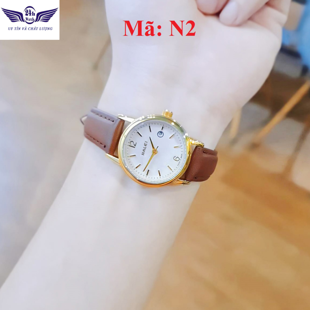 Đồng hồ nữ Halei mã dây da trơn N15 mặt nhỏ xinh, dây da mềm, ôm tay, có lịch ngày sang trọng