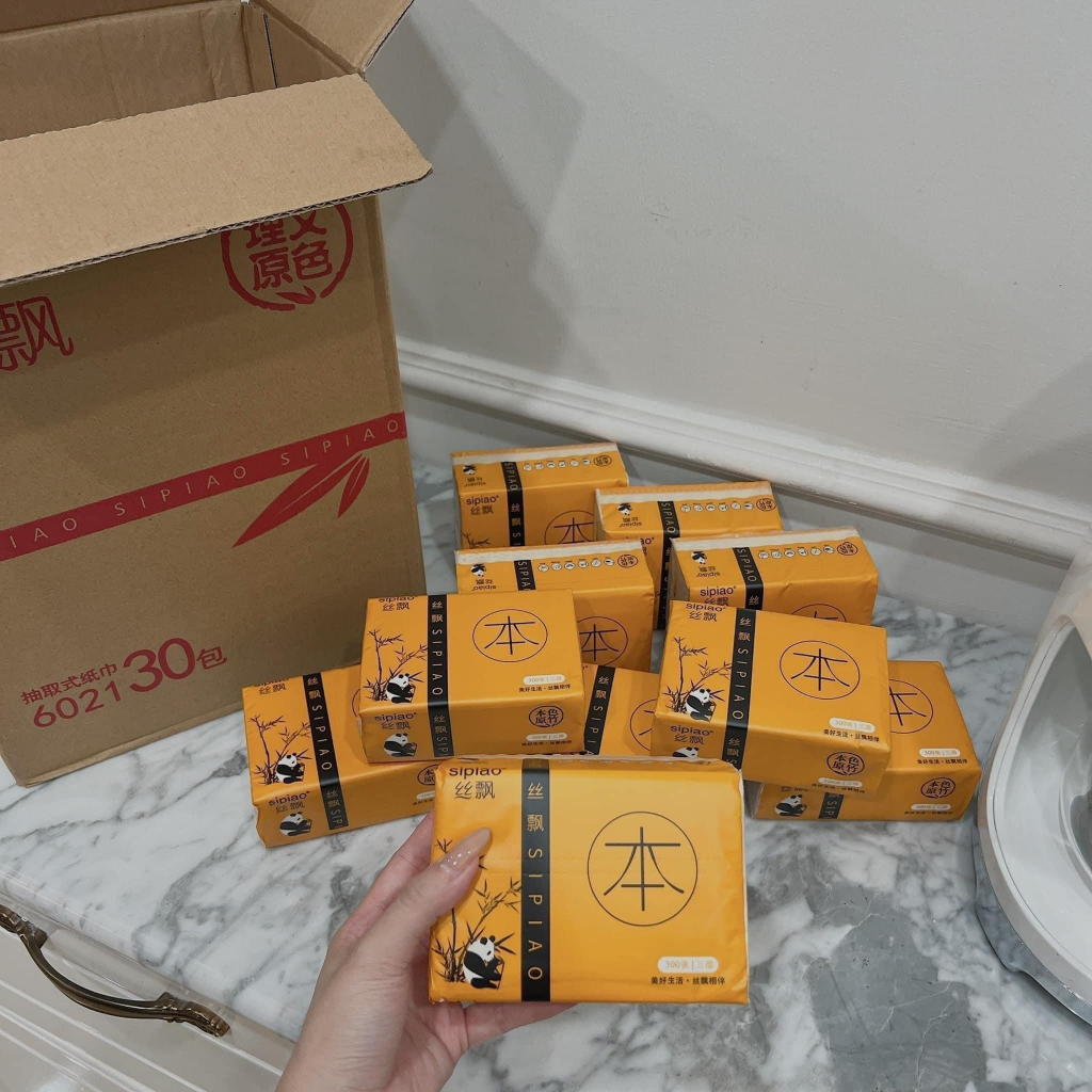 Thùng 30 gói giấy ăn gấu trúc Sipiao nội địa trung